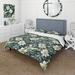 Designart "White Green White Green Vintage Cottage Flowers" Green cottage bed cover set with 2 shams