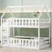 Solid Wood House Bunk Bed Twin Over Twin for Kids Bedroom Wooden Bunk Bed Frame for Boys Girls with Fence and Door