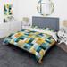 Designart "Yellow And Blue Geometric Blocks Harmony I" Yellow modern bed cover set with 2 shams
