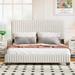 Full/Queen Size Bed Frame, Velvet Upholstered Platform Bed with Vertical Channel Headboard & Footboard, No Box Spring Needed