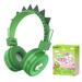 QearFun Dino Headphones for Boys Kids for School Kids Bluetooth Headphones with Microphone & 3.5mm Jack Teens Toddlers Wireless Headphones with Adjustable Headband for Tablet/PC/Smartphones-Green