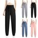 Elainilye Fashion Pants for Women Trendy Summer Ice Silk Bundle Feet High Waist Trousers Casual Pants with Pocket Blue