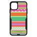 DistinctInk Case for iPhone 13 Pro MAX (6.7 Screen) - OtterBox Commuter Custom Black Case - Green Pink White Stripes Polka Dots