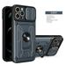 Allytech iPhone 15 Pro Rugged Case with Slide Camera Lens Cover Ring Kickstand Detachable Card Holder Magnetic Car Mount Hybrid PC Shockproof Protective Case for iPhone 15 Pro - Gray