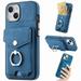 Feishell Case Compatible with iPhone 14 Wallet Case [RFID Blocking] Leather Case with Card Holder 360Â° Rotation Ring Kickstand Protective Snap Buttons For iPhone 14 Blue