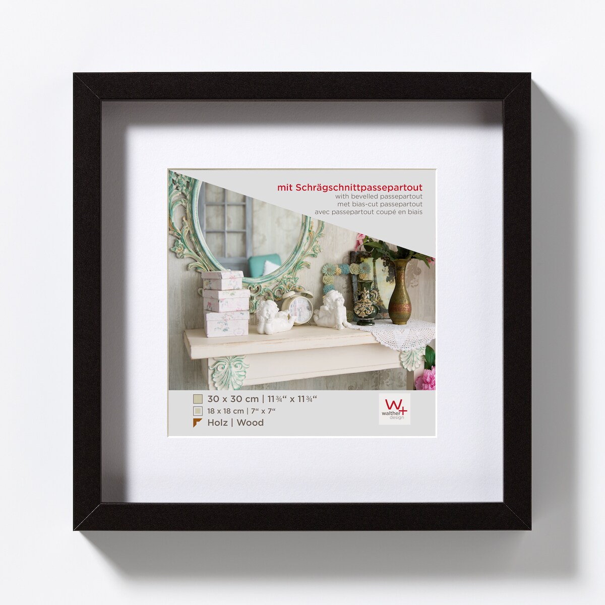 walther + design Stockholm 3D Holz Bilderrahmen 30x30 cm SCHWARZ Image