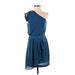 BCBGeneration Cocktail Dress - Party One Shoulder Sleeveless: Blue Print Dresses - Women's Size 4