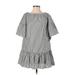 Given Kale Casual Dress - DropWaist High Neck 3/4 sleeves: Gray Stripes Dresses - Women's Size Small