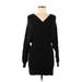 Shein Casual Dress - Mini V-Neck Long sleeves: Black Solid Dresses - Women's Size Medium