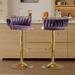 Everly Quinn Swivel Adjustable Height Bar Stool Upholstered/Velvet/Metal in Yellow/Indigo | 20.45 W x 16.2 D in | Wayfair