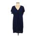 Madewell Casual Dress - Mini V-Neck Short sleeves: Blue Solid Dresses - Women's Size Medium