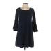 A.T.U.N. Casual Dress - A-Line Scoop Neck 3/4 sleeves: Blue Print Dresses - Women's Size Medium