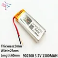 Batteria agli ioni di litio/ioni di litio polimerica 3.7V,1300mAH 902360 902560 per aerei modello, GPS,mp3,mp4, telefono cellulare, altoparlante, bluetooth