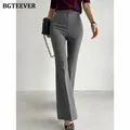 BGTEEVER eleganti pantaloni a zampa da donna a vita alta autunno moda grigio Slim pantaloni da donna