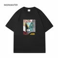 MOINWATER Women New 2023 Dark Grey T shirts Female Cool Abstract Printed 100% Cotton Short Sleeve