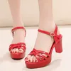 Kleine Größe 33-43 elegante Lack leder Schuhe Damen Plattform Sandalen Sommer Block High Heels