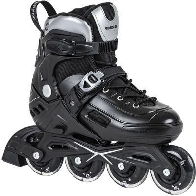 Inlineskates POWERSLIDE "Khaan Junior NXT Black adj." Gr. 39, silber (schwarz, silber), Inlineskates_Rollschuhe_Schlittschuhe, Kinder, 39/42