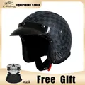Retro Helm für Motorrad Pu Leder Open Face Helme Jet Helm Cafe Racer Motorrad Roller Casque
