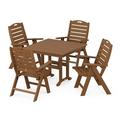 POLYWOOD Nautical Folding Highback Chair 5-Piece Farmhouse Dining Set in Teak