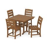 POLYWOOD Lakeside Side Chair 5-Piece Farmhouse Dining Set in Teak