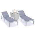 32.44 x 21.65 x 21.65 in. Marlin Modern Aluminum Outdoor Patio Chaise Lounge Chair with Square Fire Pit Side Table Perfect Dark Grey - Set of 2