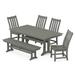 POLYWOOD Vineyard Side Chair 6-Piece Farmhouse Dining Set with Trestle Legs and Bench in Slate Grey