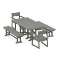 POLYWOOD EDGE 5-Piece Farmhouse Dining Set with Benches in Slate Grey