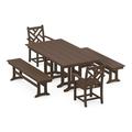 POLYWOOD Chippendale 5-Piece Farmhouse Dining Set with Benches in Mahogany