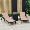 32.44 x 21.65 x 21.65 in. Marlin Modern Aluminum Outdoor Patio Chaise Lounge Chair with Arms & Square Fire Pit Side Table Perfect Light Brown - Set of 2