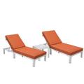 Chelsea Modern Outdoor Weathered Grey Chaise Lounge Chair with Side Table & Cushions - Orange - Set of 2