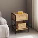 Modern nightstand Rattan End table with drawer with metal legs