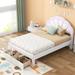 Full/Queen Upholstered LED Bed Frame w/ Seashell Shaped Headboard, Platform Bed Frame w/ 2 Storage Drawers, No Box Spring Needed