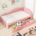 Twin Size PU Upholstered Tufted Daybed with Two Drawers and Cloud Shaped Guardrail, Pink