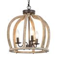LNC 3-Light Distressed Grayish White Wood and Rustic Bronze Farmhouse Cage Chandelier