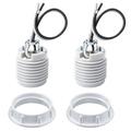 2pcs Durable Electrician Silver White PC Plastic Copper Ceramic Outer Ring Lamp Holder with Wire E26 Ceramic Light Threaded Socket Ceramic Fully Toothed Self-Locking Screw-In Light Bulb Socket