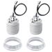 2pcs Durable Electrician Silver White PC Plastic Copper Ceramic Outer Ring Lamp Holder with Wire E26 Ceramic Light Threaded Socket Ceramic Fully Toothed Self-Locking Screw-In Light Bulb Socket