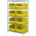 WR5-955 Chrome Wire Shelving with 8 24 in. Bins Yellow - 42 x 24 x 74 in.