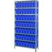 1275-SB801 Steel Shelving with 56 8 in. Plastic Shelf Bins Blue - 36 x 12 x 75 in.