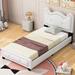 Twin Size Upholstered Platform Bed with Cute Design and Sturdy Construction- Carton Ears Shaped Headboard