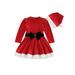 IZhansean Princess Toddler Baby Girls Christmas Dresses Long Sleeve Bowknot Velvet Dress with Xmas Hat Clothes Red 3-4 Years