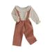 Qtinghua 2Pcs Toddler Baby Girls Fall Outfits Long Sleeve Doll Collar Tops+Suspender Pants Clothes Beige 9-12 Months