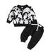 Virmaxy Toddler Baby Halloween Sweatshirt 2 Piece Set Ghost Graphic Tops With Elastic Waist Drawstring Sweatpants Set Elastic Cuffs Long Sleeve Tops Trousers Set For Kids Black 12-18 Months