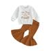 Qtinghua Toddler Baby Girls Halloween Clothes Pumpkin Letters Print Sweatshirt with Flare Pants Outfits White 18-24 Months