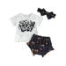 Frobukio Toddler Baby Girls Halloween Outfits Short Sleeve Tassel T-Shirt Pumpkin Shorts Headband 3Pcs Set