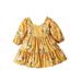 Frobukio Kids Girls Floral Dress Square Neck Long Sleeve Dress Fall Casual Princess Dress Party Dress