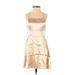 Shein Casual Dress - A-Line Square Sleeveless: Tan Print Dresses - Women's Size X-Small Petite