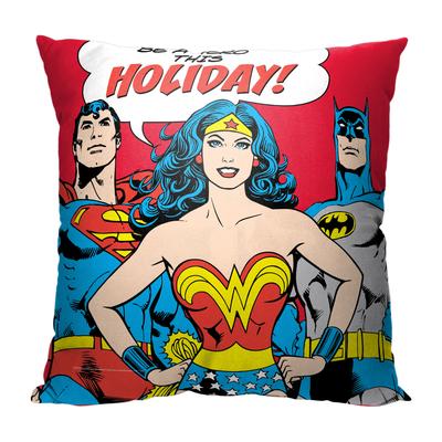 Wb Dc Justice League Be A Holiday Hero Printed Throw Pillow by The Northwest in O
