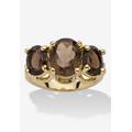 Women's 4.90 Tcw Oval-Cut Genuine Smoky Quartz Yellow Gold-Plated 3-Stone Ring by PalmBeach Jewelry in Brown (Size 10)