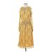 MICHAEL Michael Kors Casual Dress - Midi Crew Neck Long sleeves: Yellow Dresses - Women's Size Small