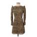 Trafaluc by Zara Casual Dress - A-Line Crew Neck 3/4 sleeves: Gold Dresses - Women's Size X-Small